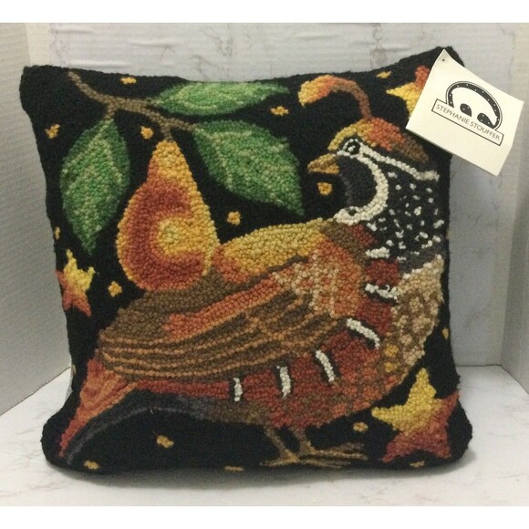 Peking Handicraft Winter Partridge Needlepoint Throw Pillow  16 X 16 Square - Picture 1 of 5